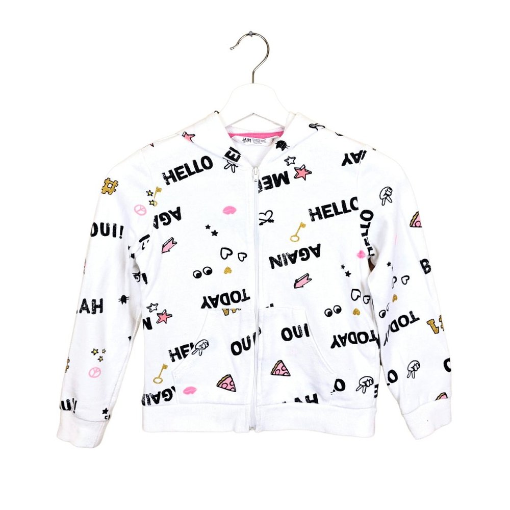 H&M White Zip Up Girls Hoodie 6-8y